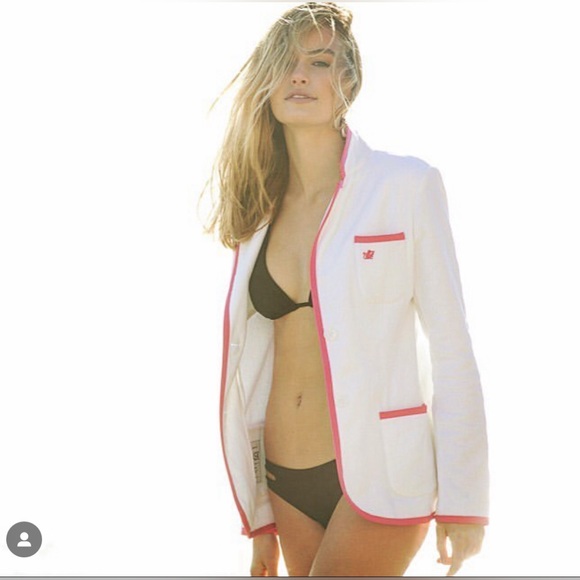 BASK Jackets & Blazers - Bask- Baskpoolside - white & pink jacket - Women's White & pink Toweling Blazer